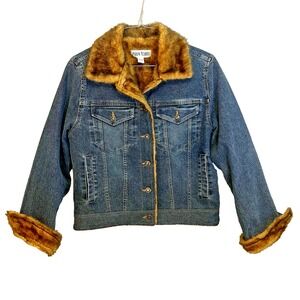 Vintage Marvin Richards Blue Jean Denim Jacket Faux Fur‎ Lining Women's Medium